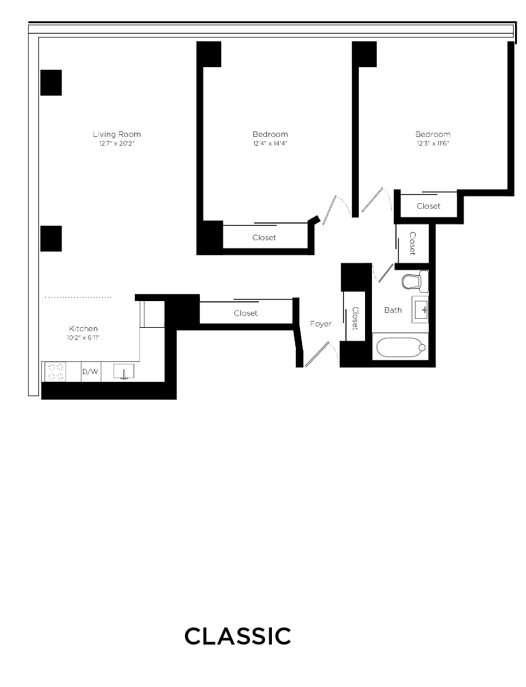2 bed 1 bath 890sqft Floorplan at Prairie Shores, Illinois